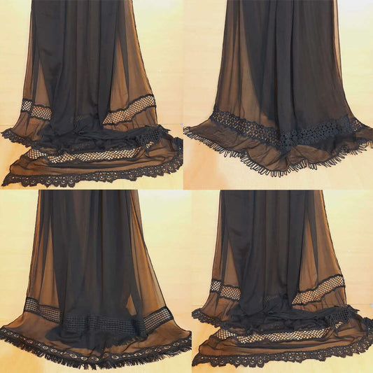 Laces Embellished Chiffon Dupatta - Black