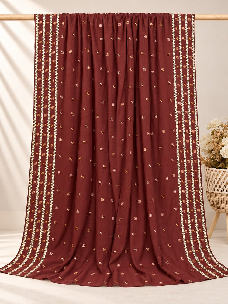 Embroided Swiss Lawn Chaddar Summer Shawl - Maroon - SH57
