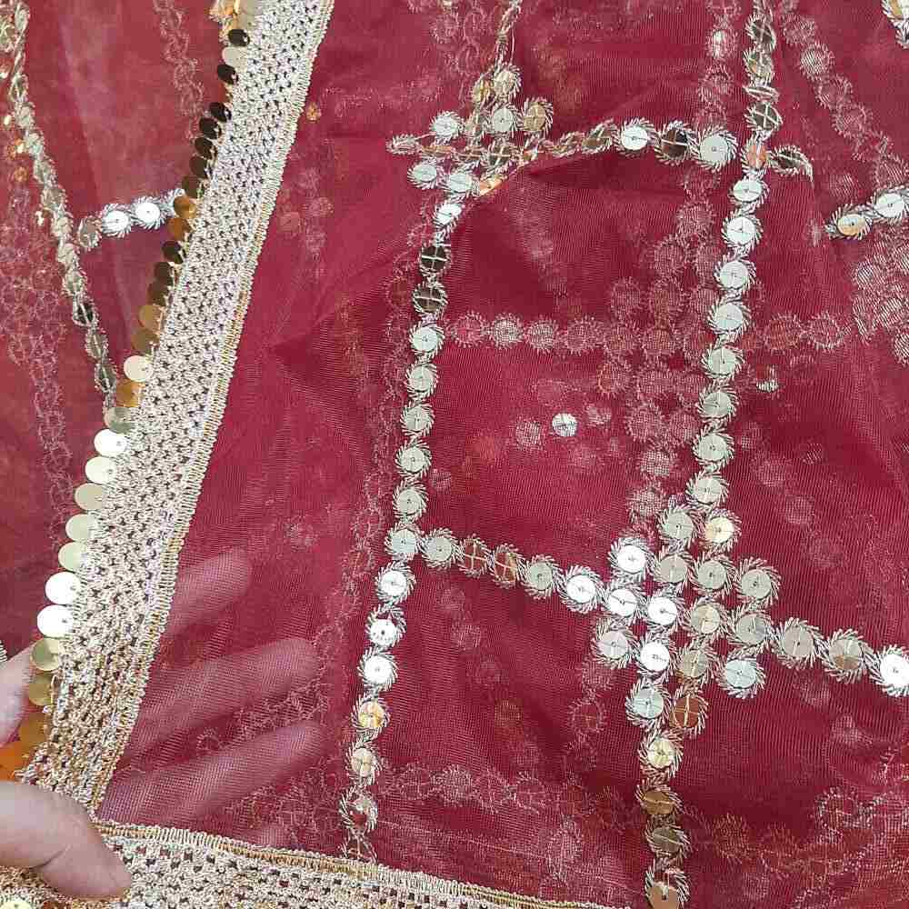 maroon gota work dupatta for wedding party net