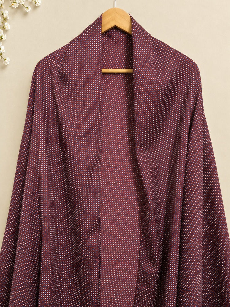 Maroon Patterned Shawl on Wooden Hanger