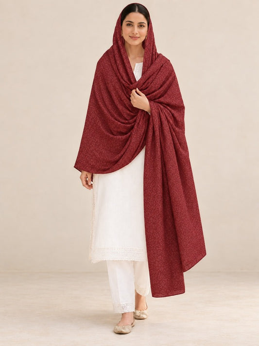 Self Print Shawl / Chaddar - Swiss Lawn - Maroon - SH08