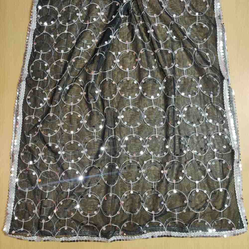 mirror work organza dupatta large black silver