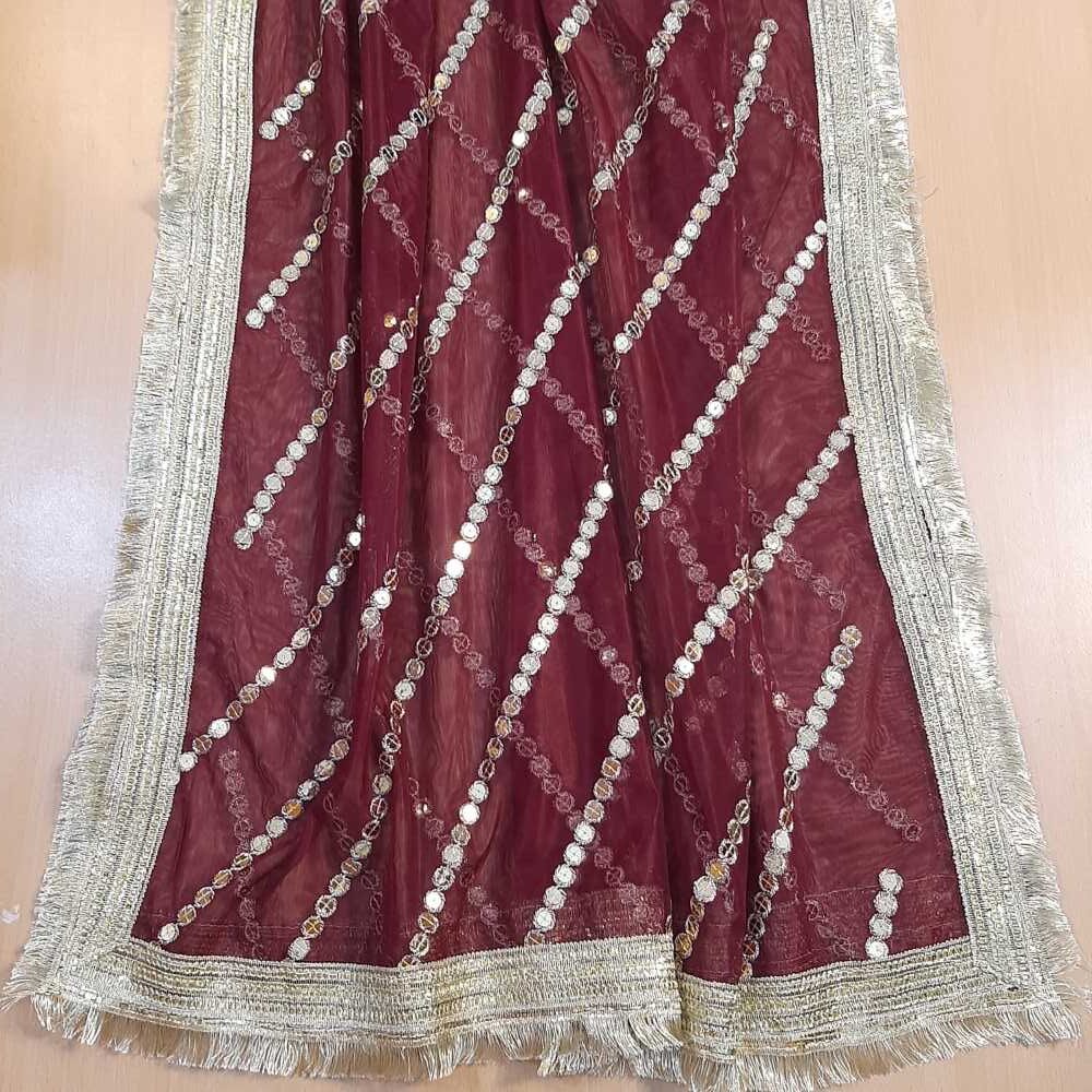 mirror work net dupatta maroon large