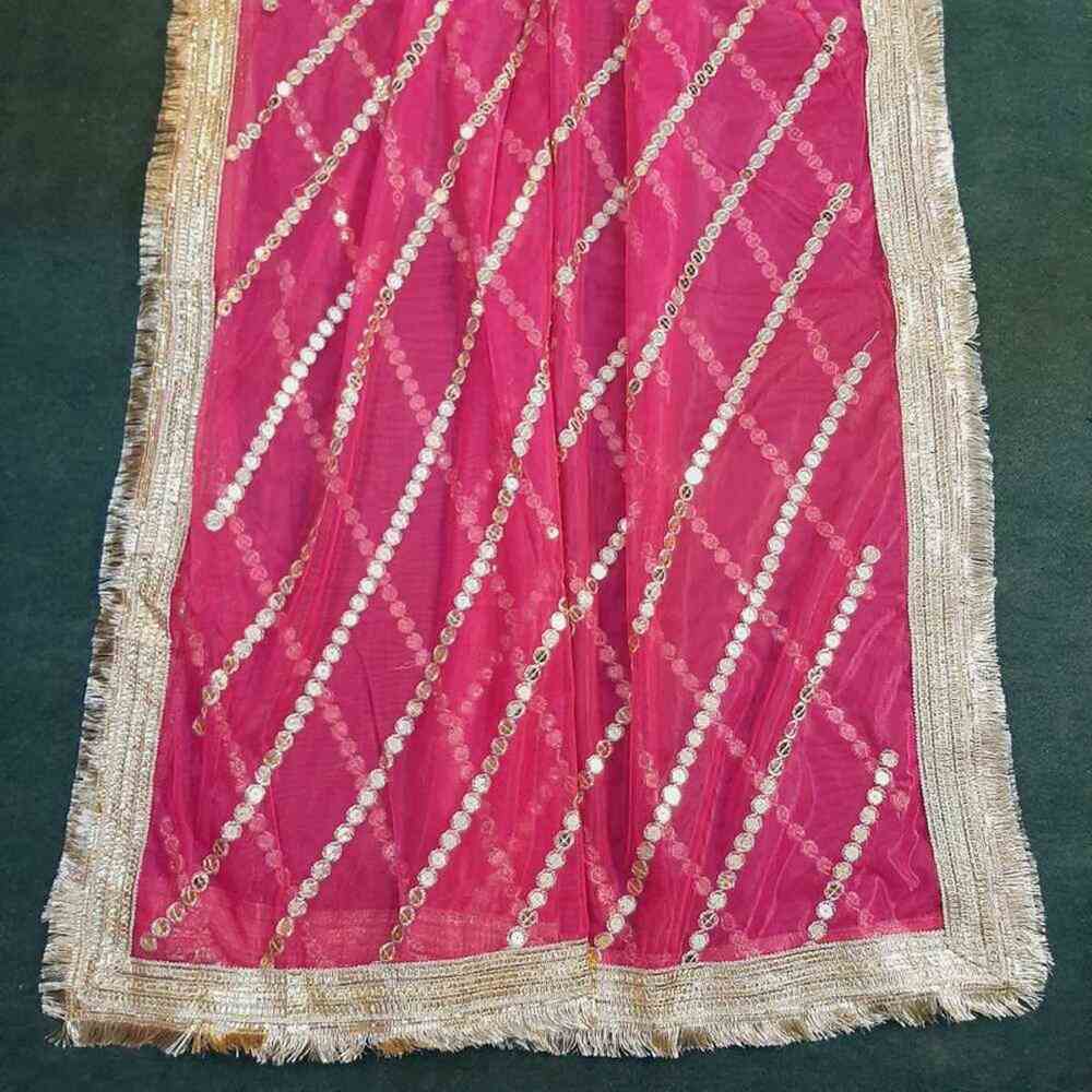 mirror work organza dupatta pink