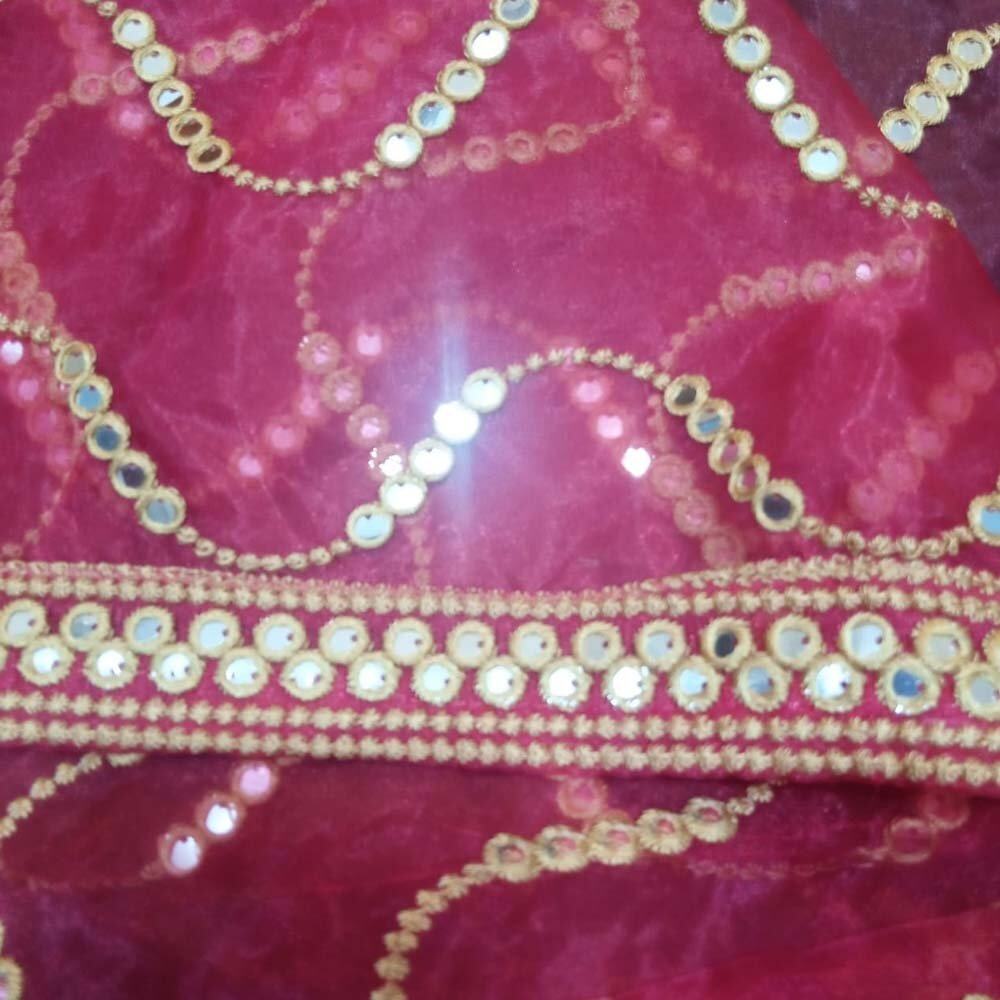 mirror work organza dupatta pink