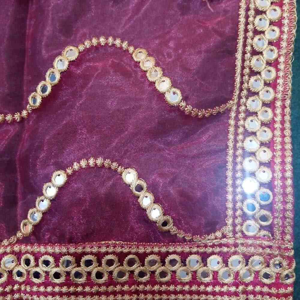 mirror work organza dupatta large pink