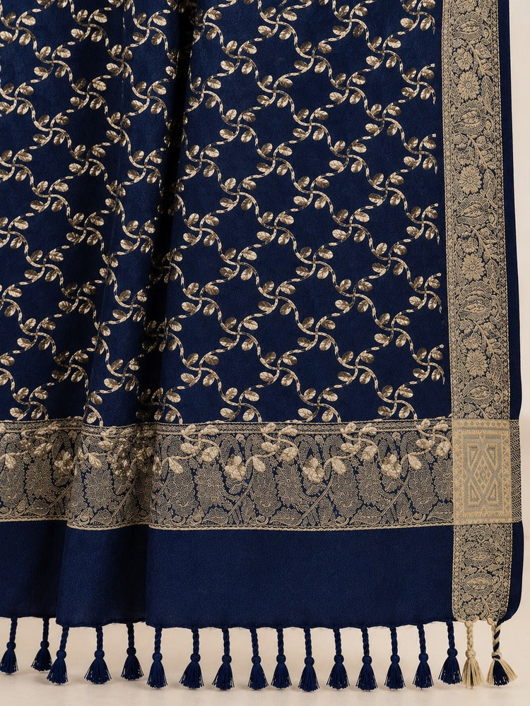 Navy embroidered winter shawl for ladies with traditional embroidery, available online in Pakistan at ZARDI.