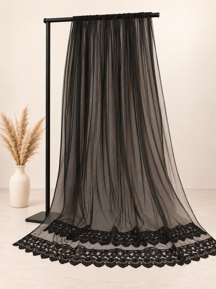 Net Dupatta With Lace - Black - ZD814