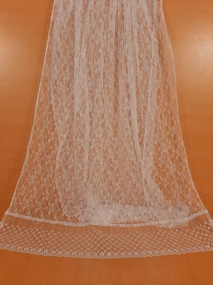 Net Dupatta With Lace - White - ZD83