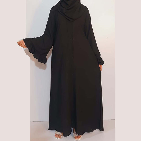 nidah front open abaya with scarf black