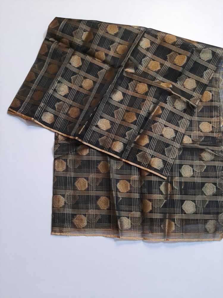 Organza Dupatta With Zari Work - Black - ZD34