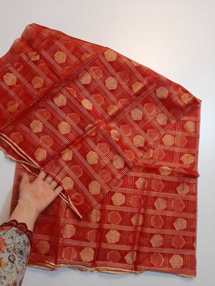 Organza Dupatta With Zari Work - Red - ZD34