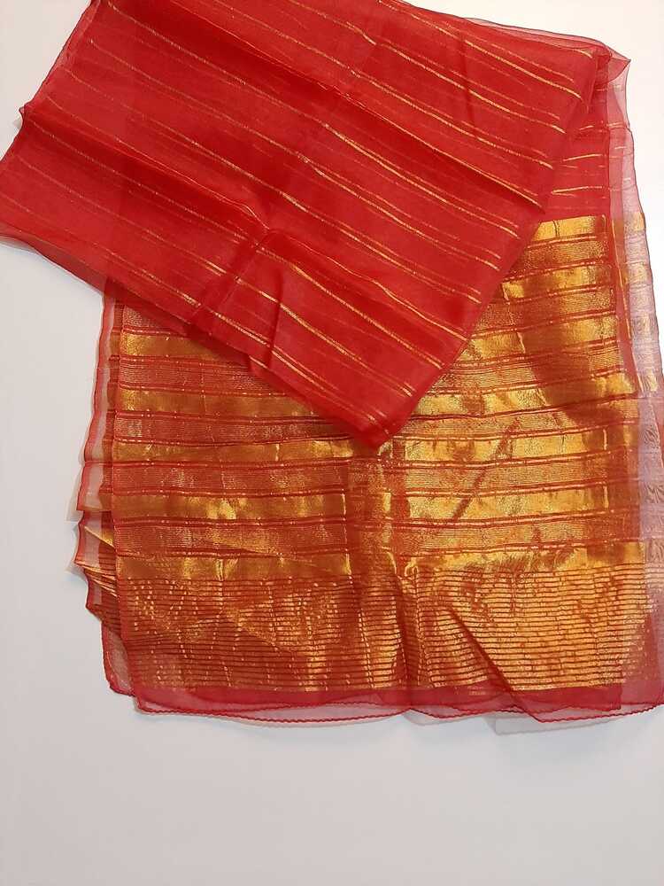Organza Zari Dupatta - Red / Gold - ZD712