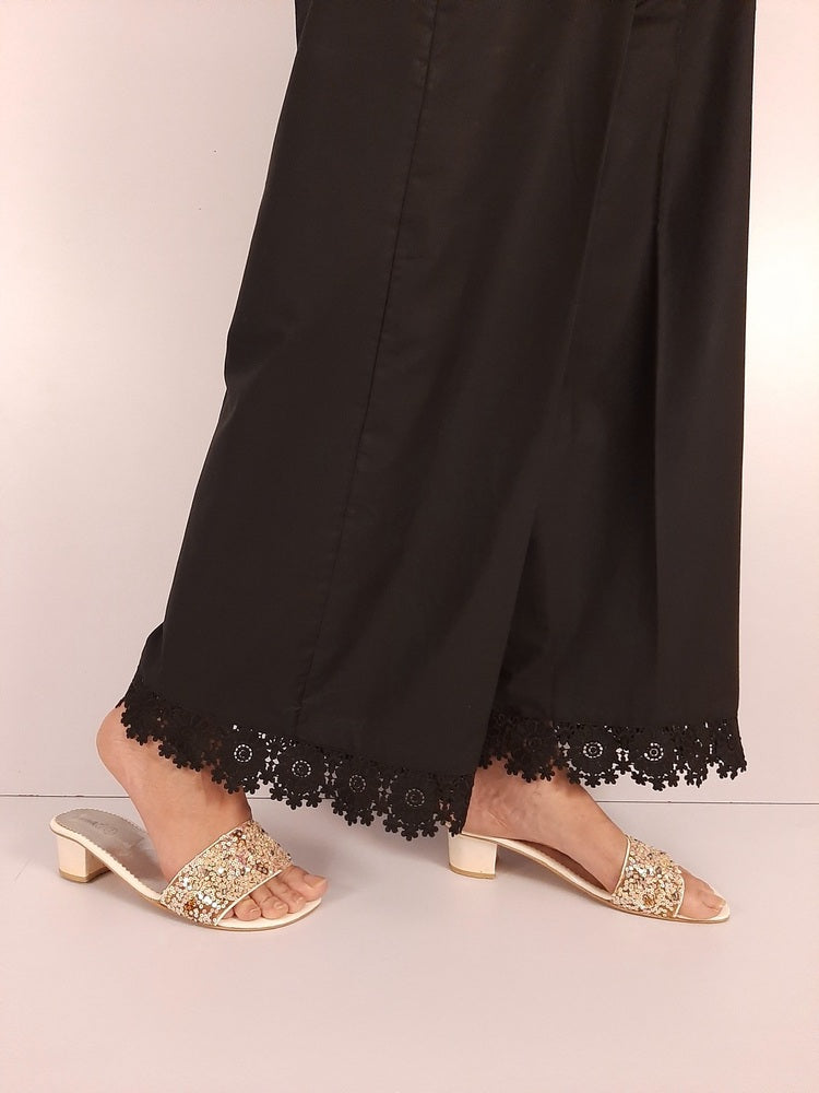Palazzo With Bottom Lace - Cotton - Black - ZT474