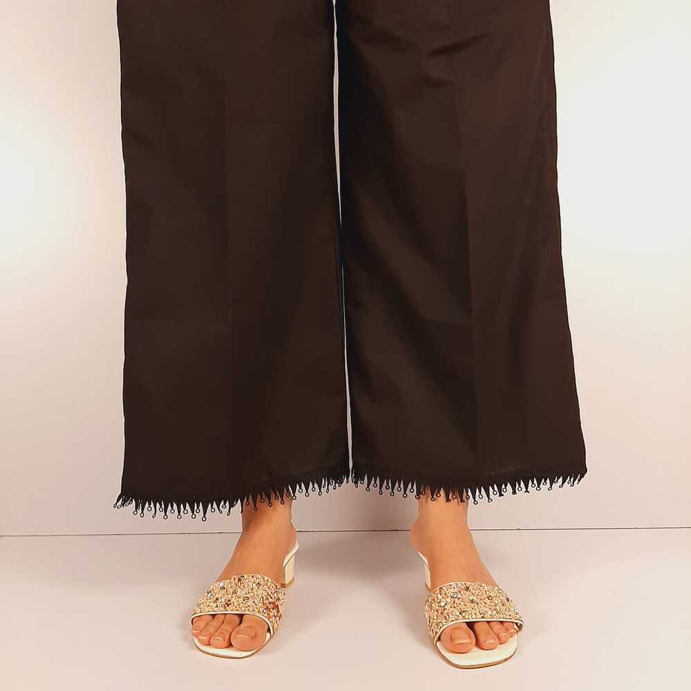 Palazzo With Bottom Lace - Soft Cotton - Black - ZT502
