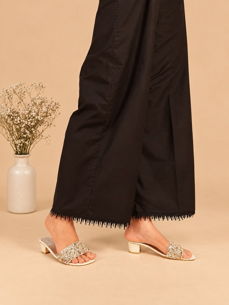 Palazzo With Bottom Lace - Soft Cotton - Black - ZT502