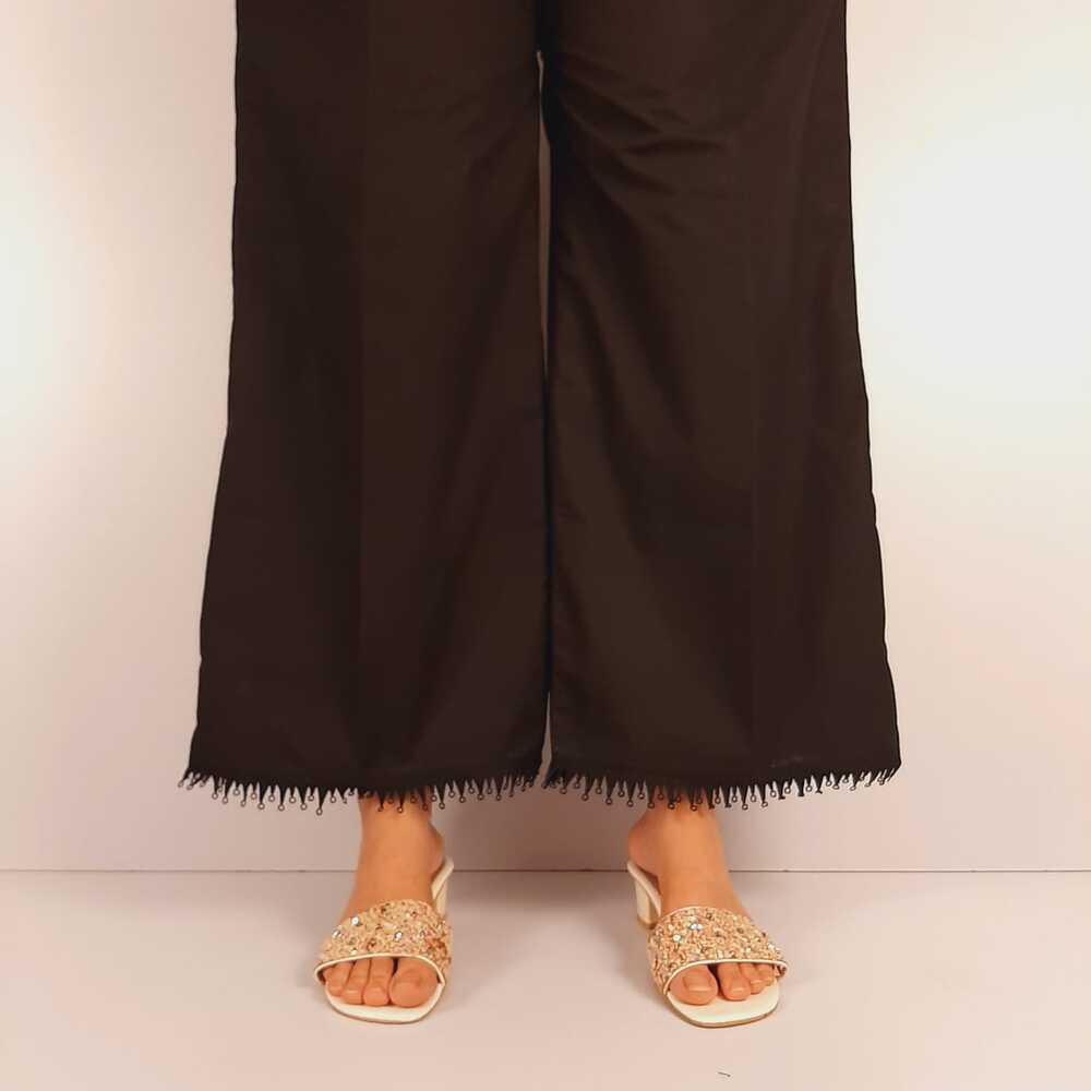 Palazzo With Bottom Lace - Soft Cotton - Black - ZT502