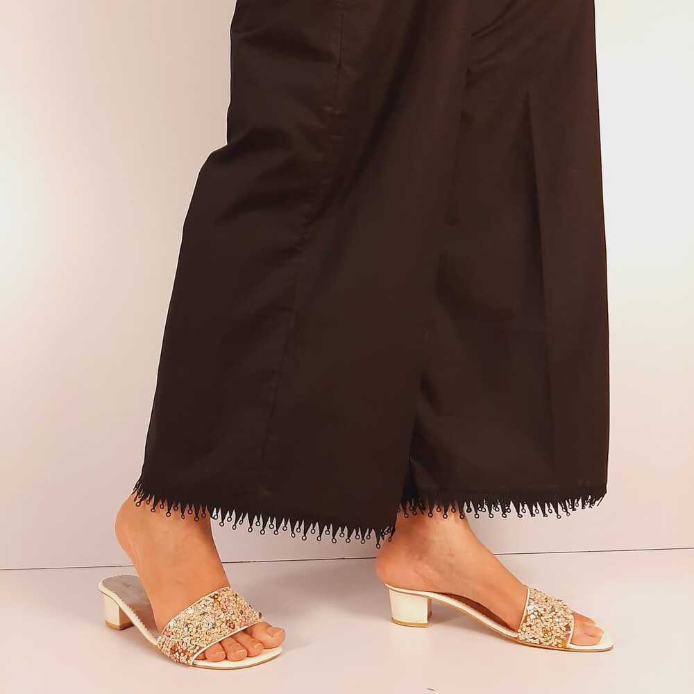 Palazzo With Bottom Lace - Soft Cotton - Black - ZT502