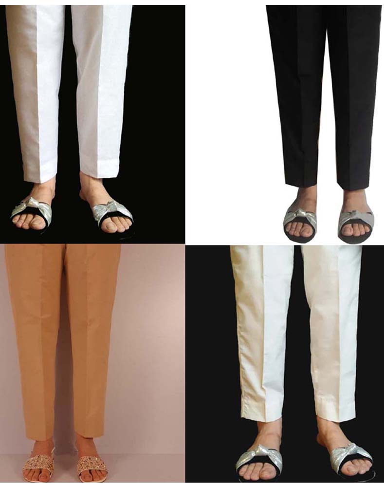 Pack Of 4 - Plain Trouser Pants For Women