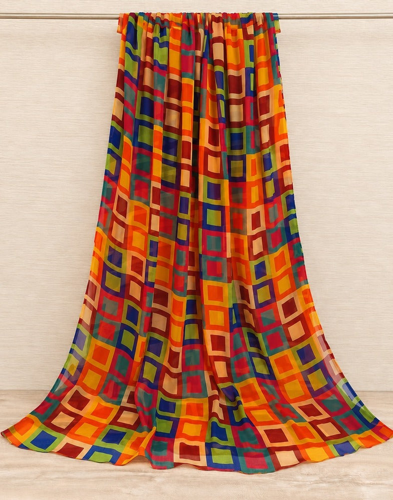 Printed Chiffon Dupatta - Multi - ZD405