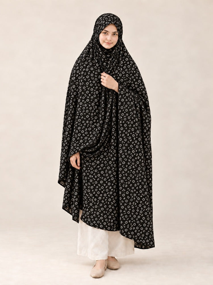 Printed Summer Shawl / Chaddar - Black & White - SH07-k