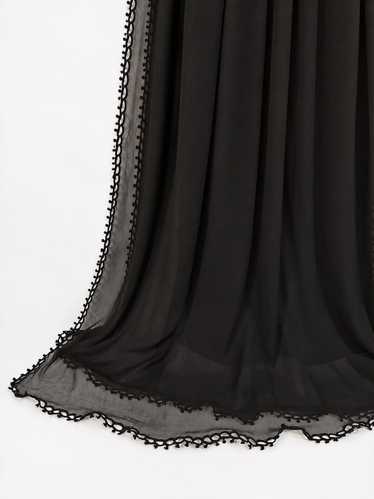 Qureshia Work Chiffon Dupatta - Black - ZD77