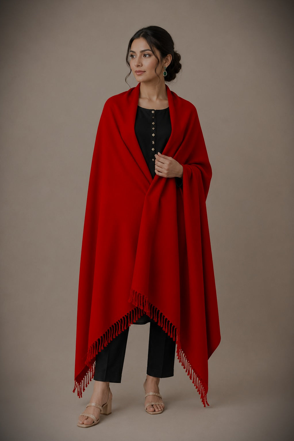 red winter shawl for women