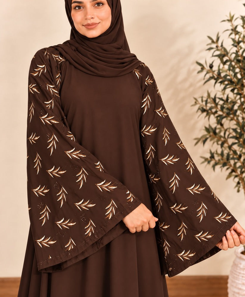 Embroided - Maxi Style - Nidah Abaya - Chocolate - BGA03