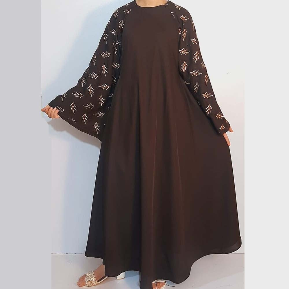 embroided maxi style nidah abaya brown