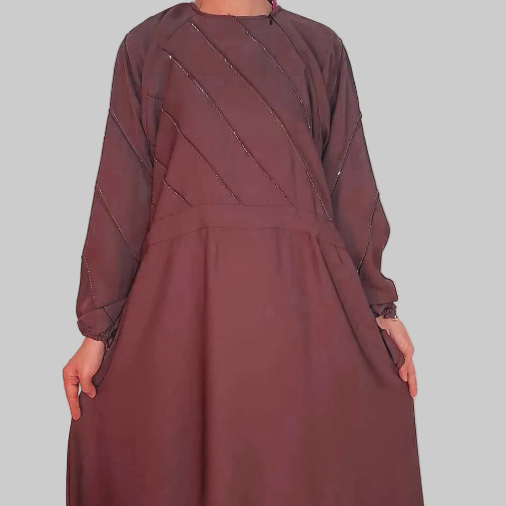 Sequence Nidah Fabric Abaya – Brown – ZA161