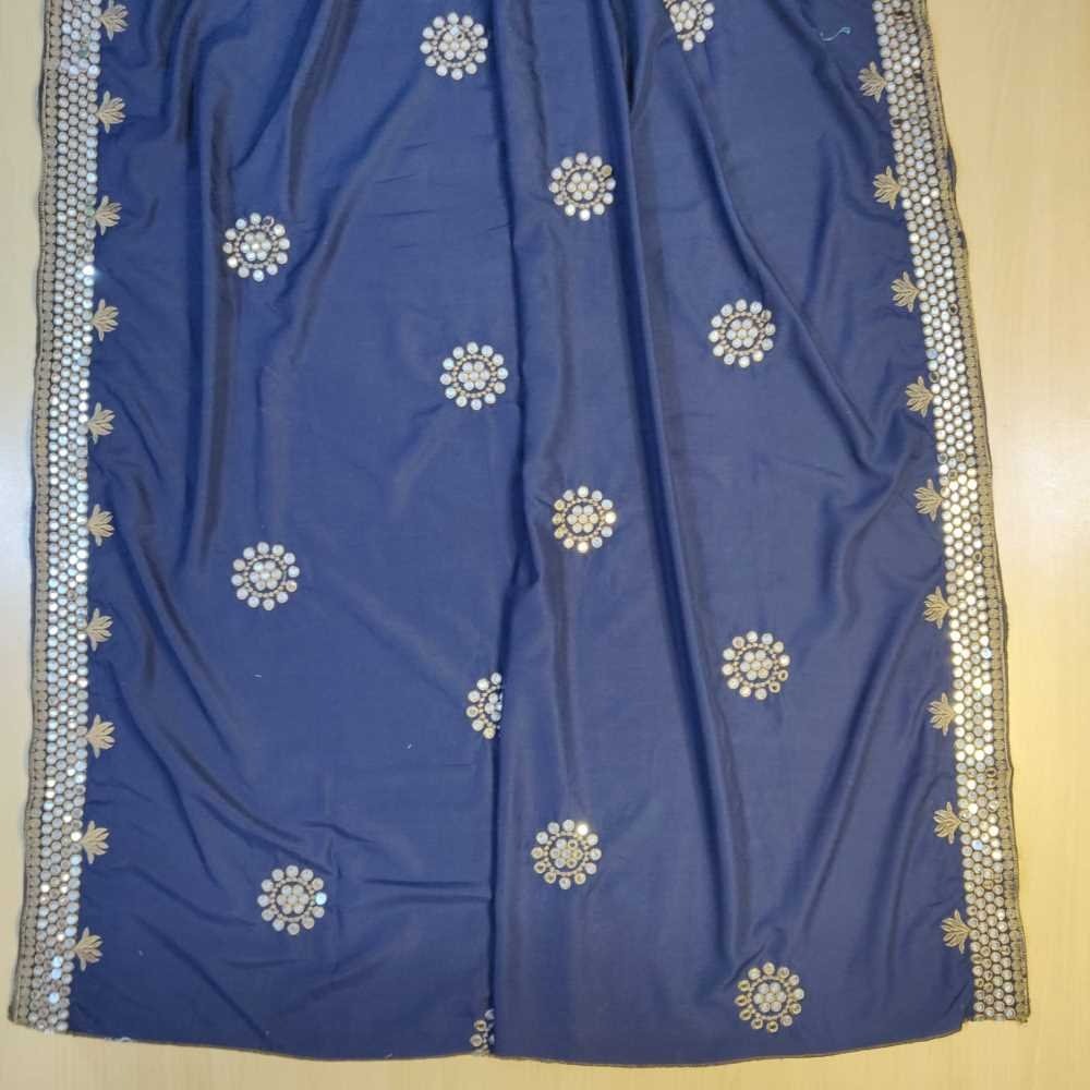 Sequence Work Embroided Swiss Lawn Summer Shawl - Navy - SH133