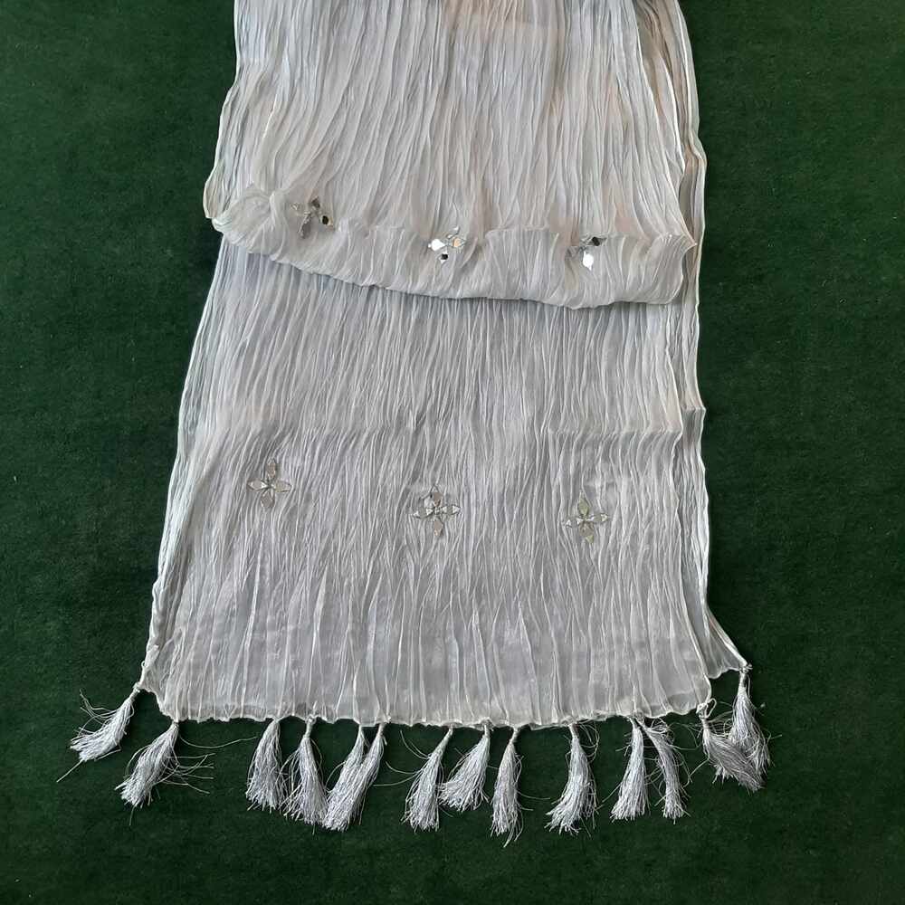 Silver Maisuri Dupatta With Bottom Tassels - ZD603