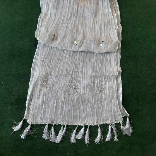 Silver Maisuri Dupatta With Bottom Tassels  - ZD603