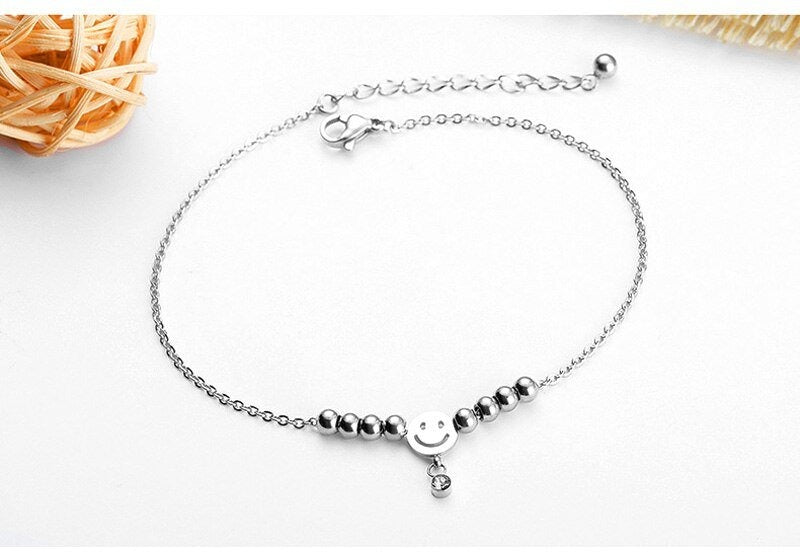 Silver Smily  Anklet With Box-ANK59