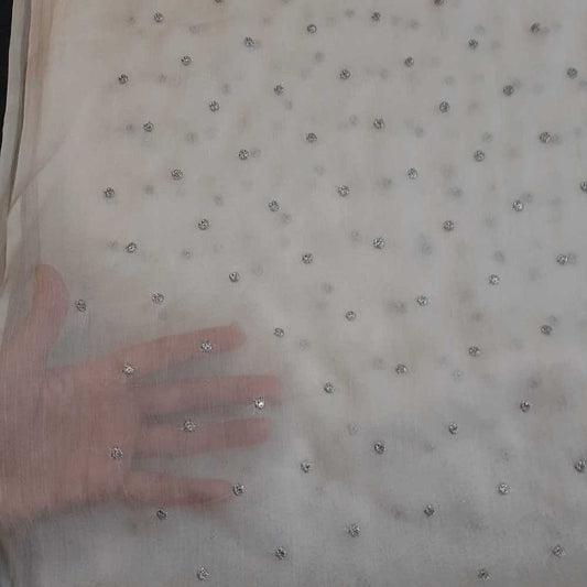 Silver Zari Embroided Chiffon Dupatta – Dyeable