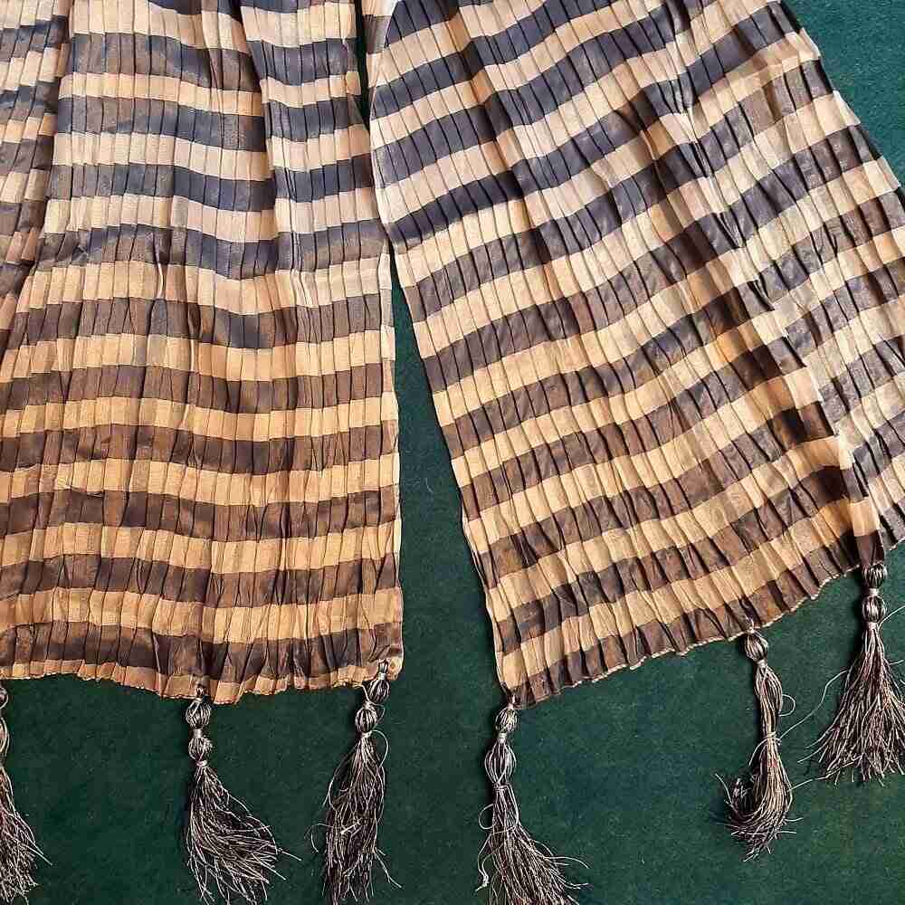 Striped Maisuri Dupatta With Tassels - Black - ZD752