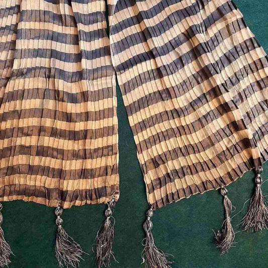 Striped Maisuri Dupatta With Tassels - Black - ZD752