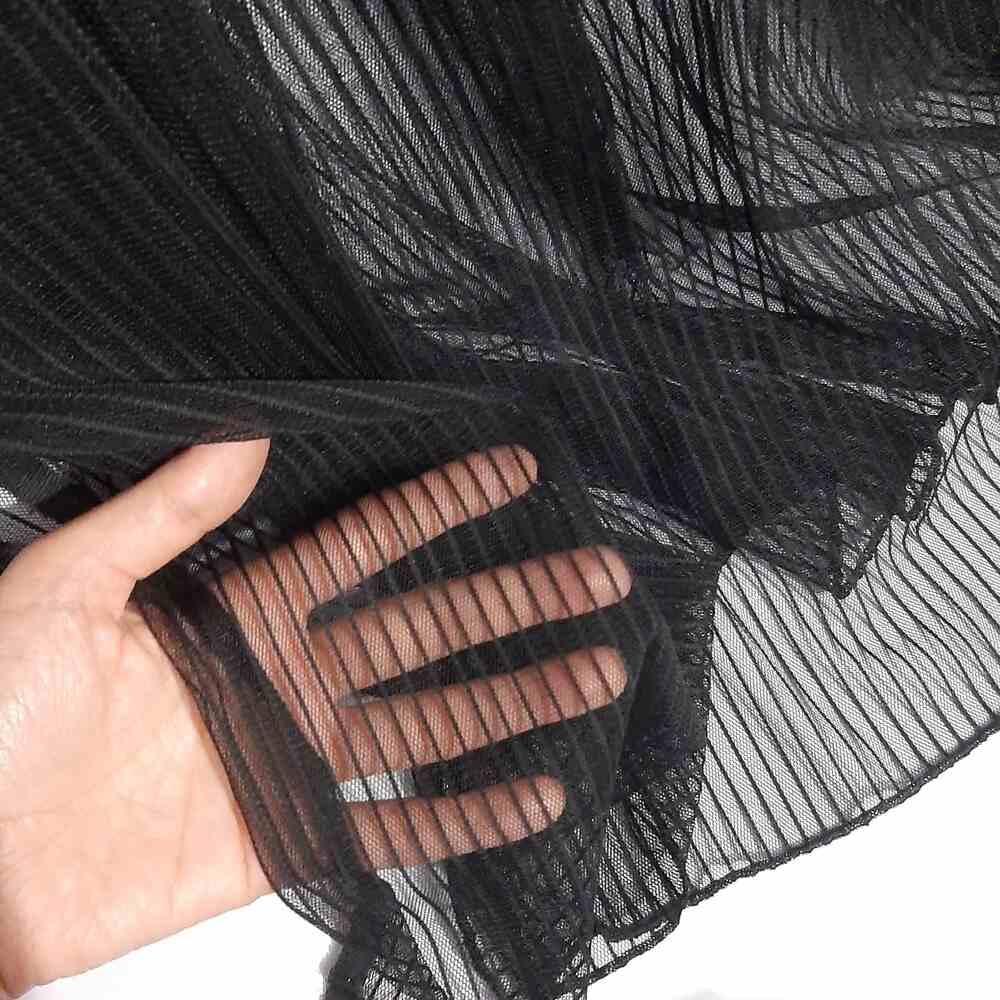 Striped Net Dupatta - Black - ZD110