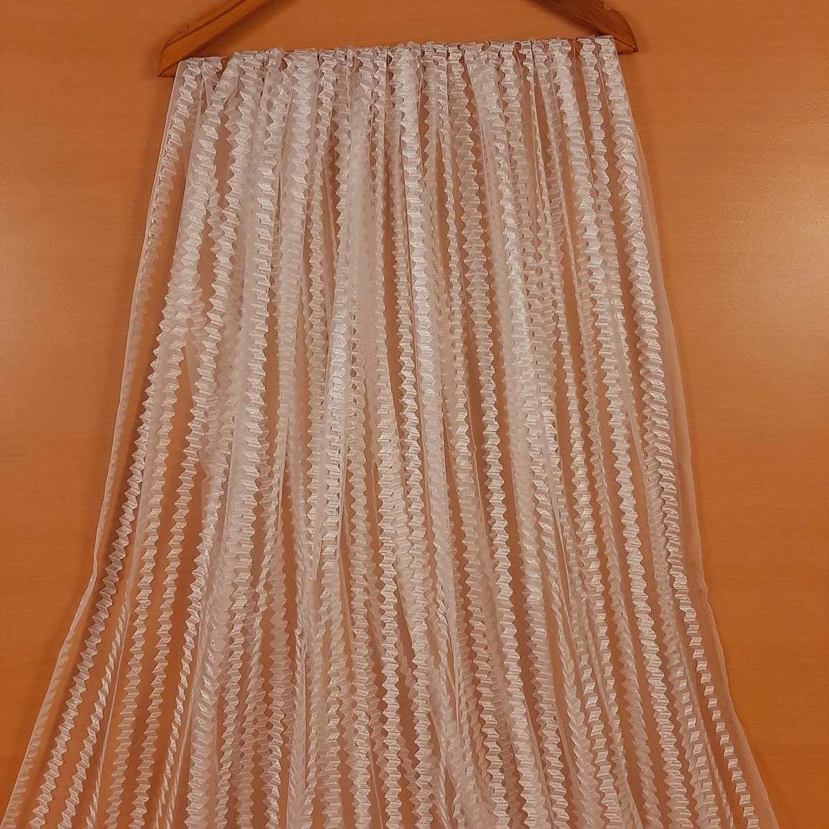 Striped Net dupatta - White - ZD1147