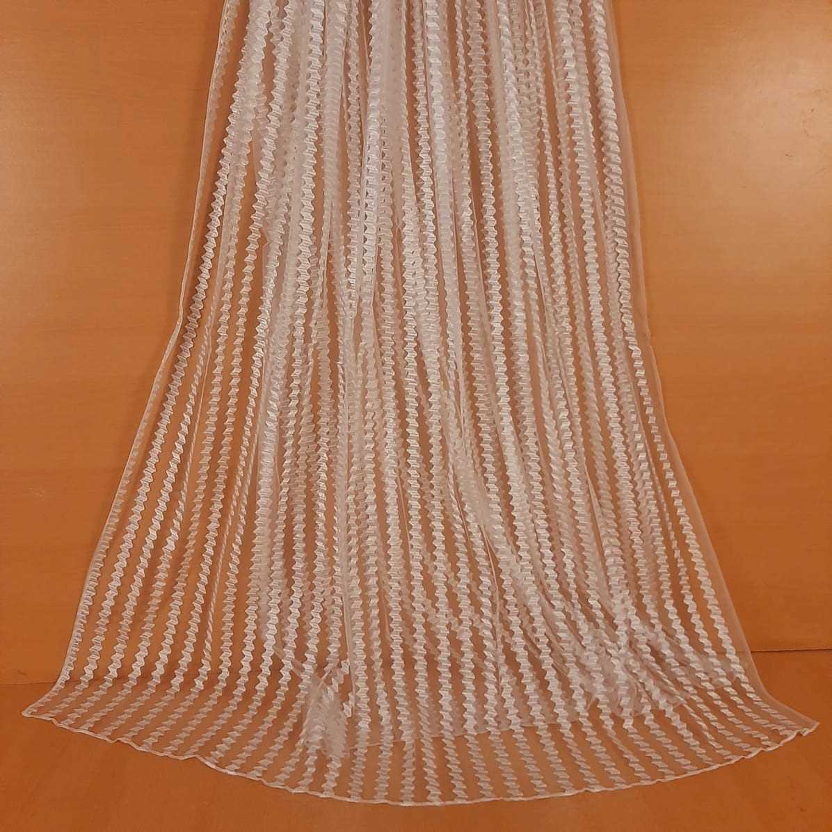 Striped Net dupatta - White - ZD1147