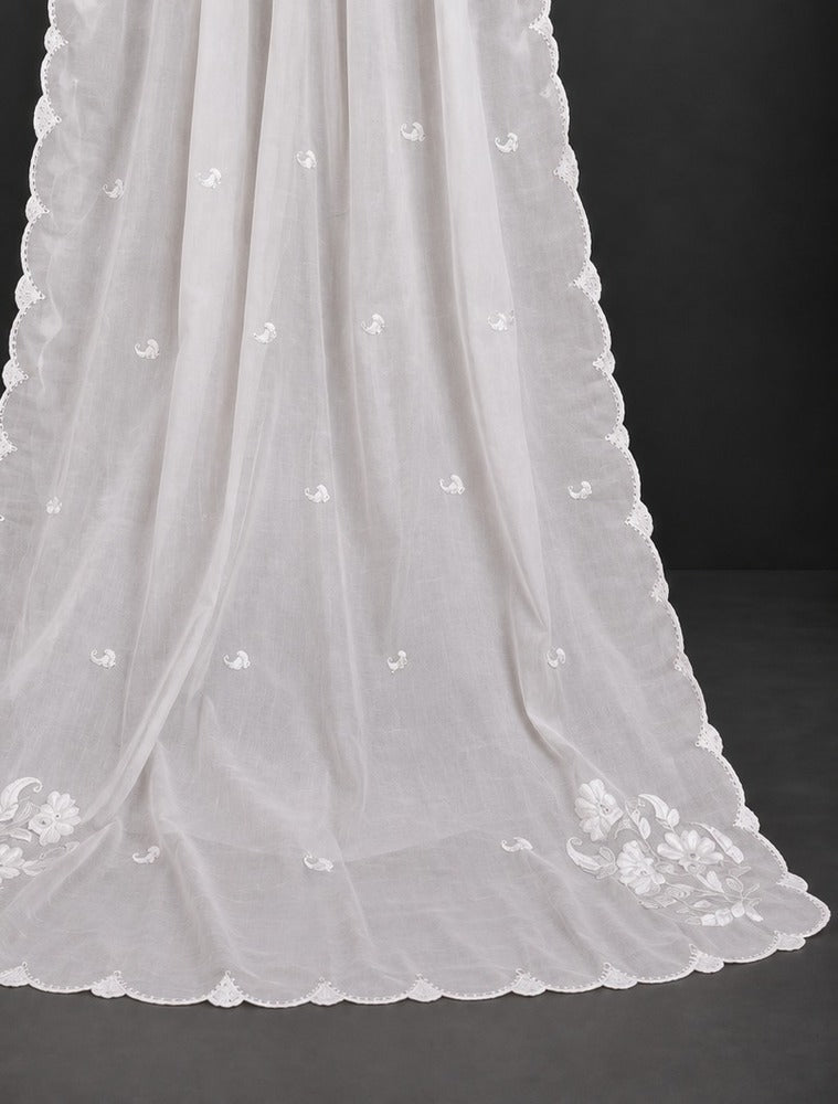 Voile Lawn Dupatta - White - MV06