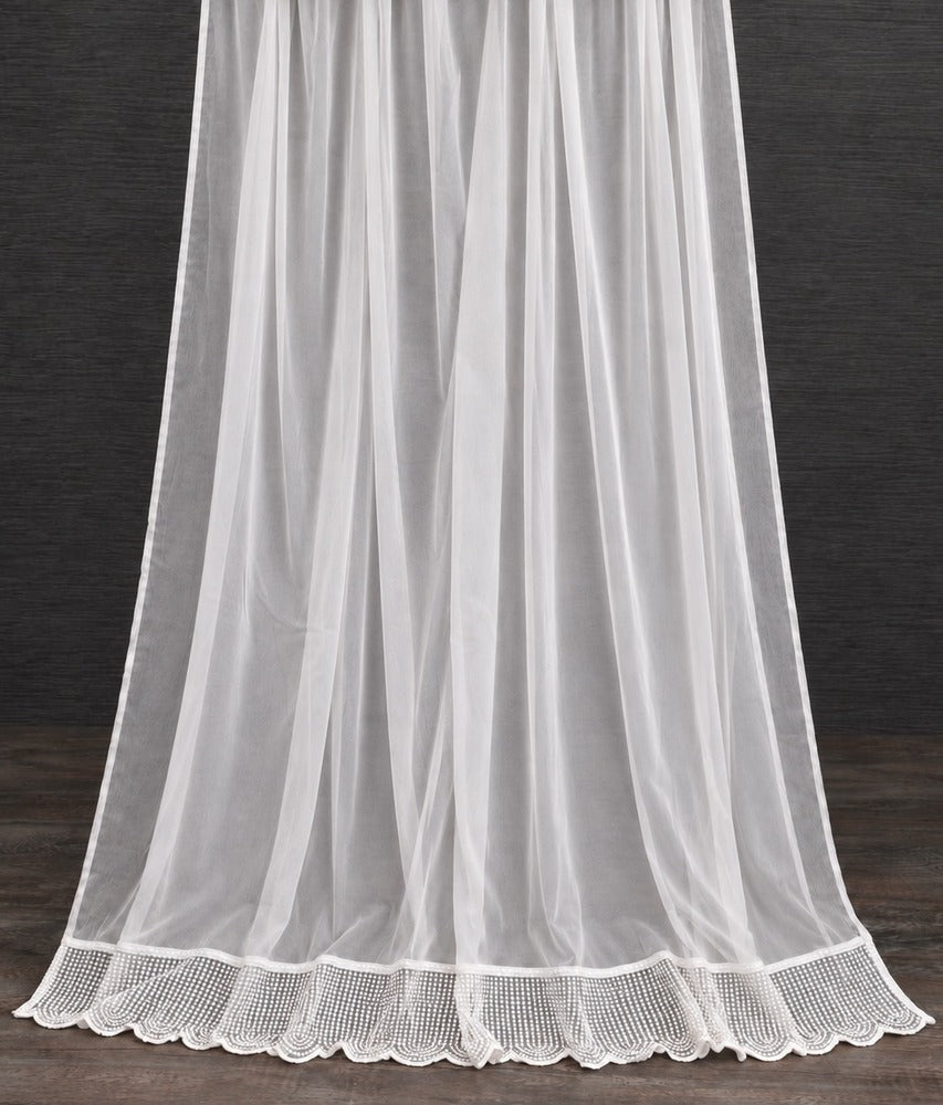 Chiffon Dupatta With Bottom Lace - White - ZD935
