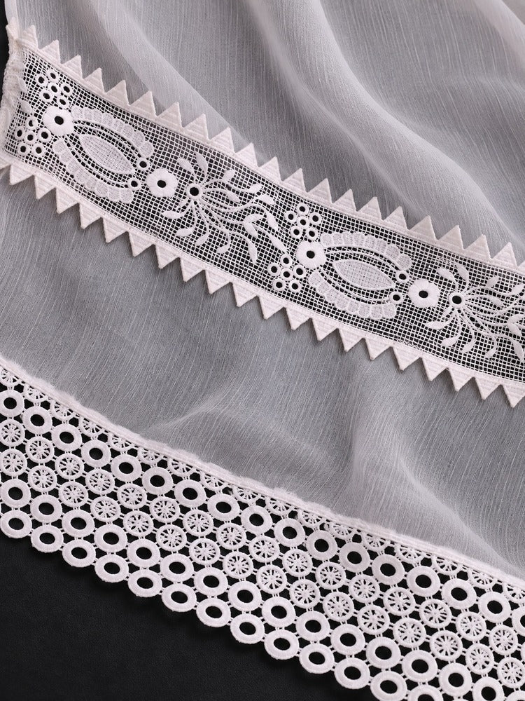 White laces chiffon dupatta with intricate white lace borders and elegant detailing by ZARDI