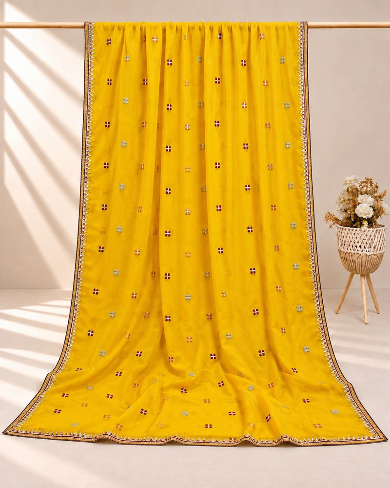 Embroided Swiss Lawn Summer Shawl Chaddar - Yellow - SH138