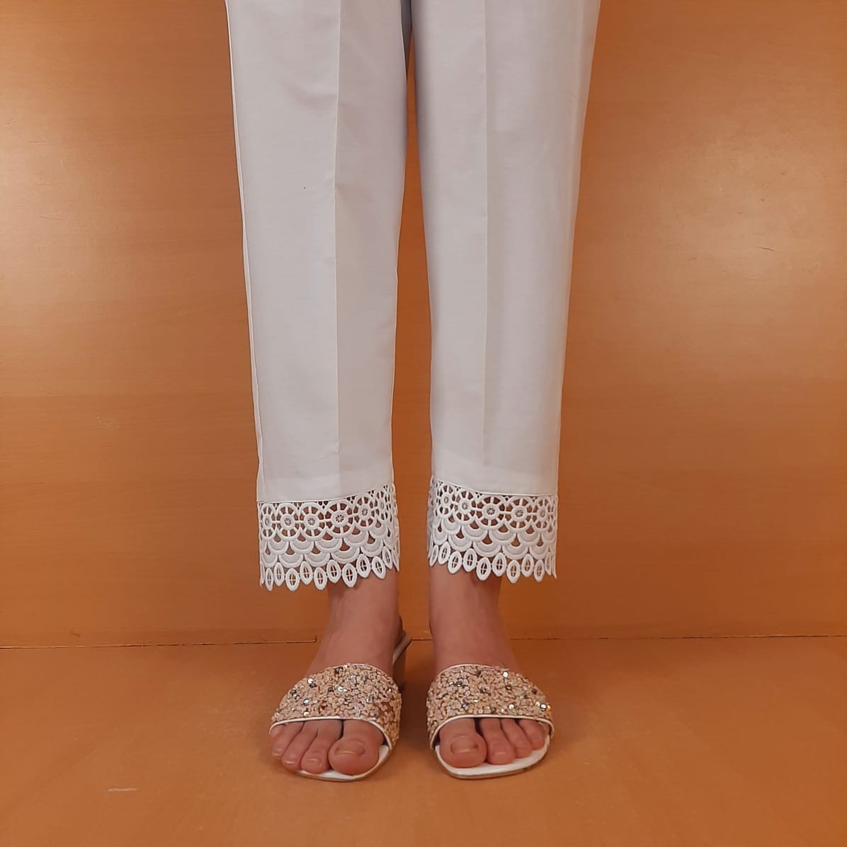 Laced Cotton Trouser - White - ZT315