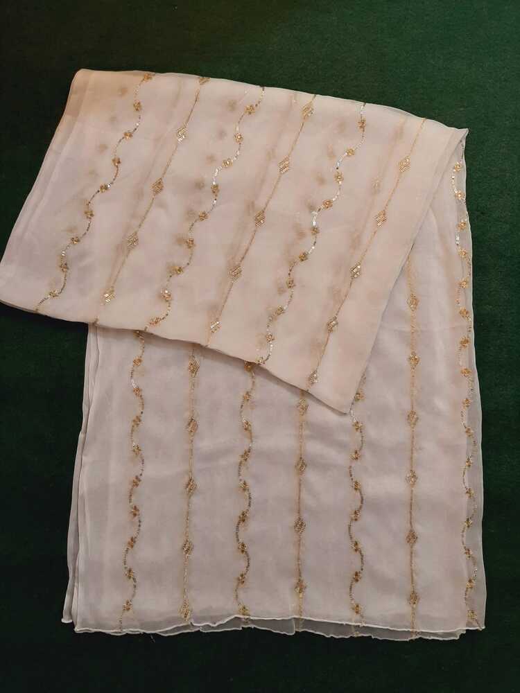 Zari Embroided Chiffon Dupatta – Dyeable – Gold