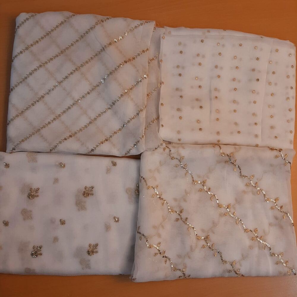 Zari Embroided Chiffon Dupatta – Dyeable – Gold