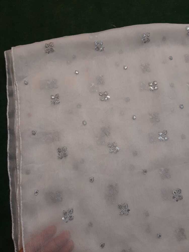 Silver Zari Embroided Chiffon Dupatta – Dyeable