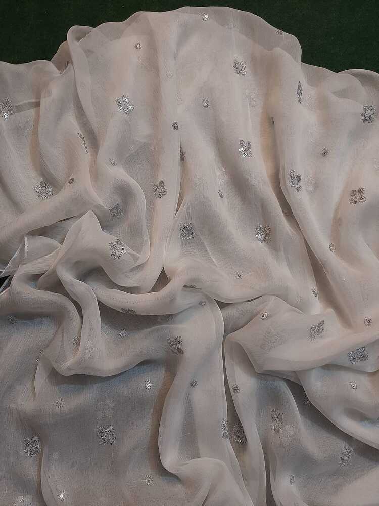Silver Zari Embroided Chiffon Dupatta – Dyeable