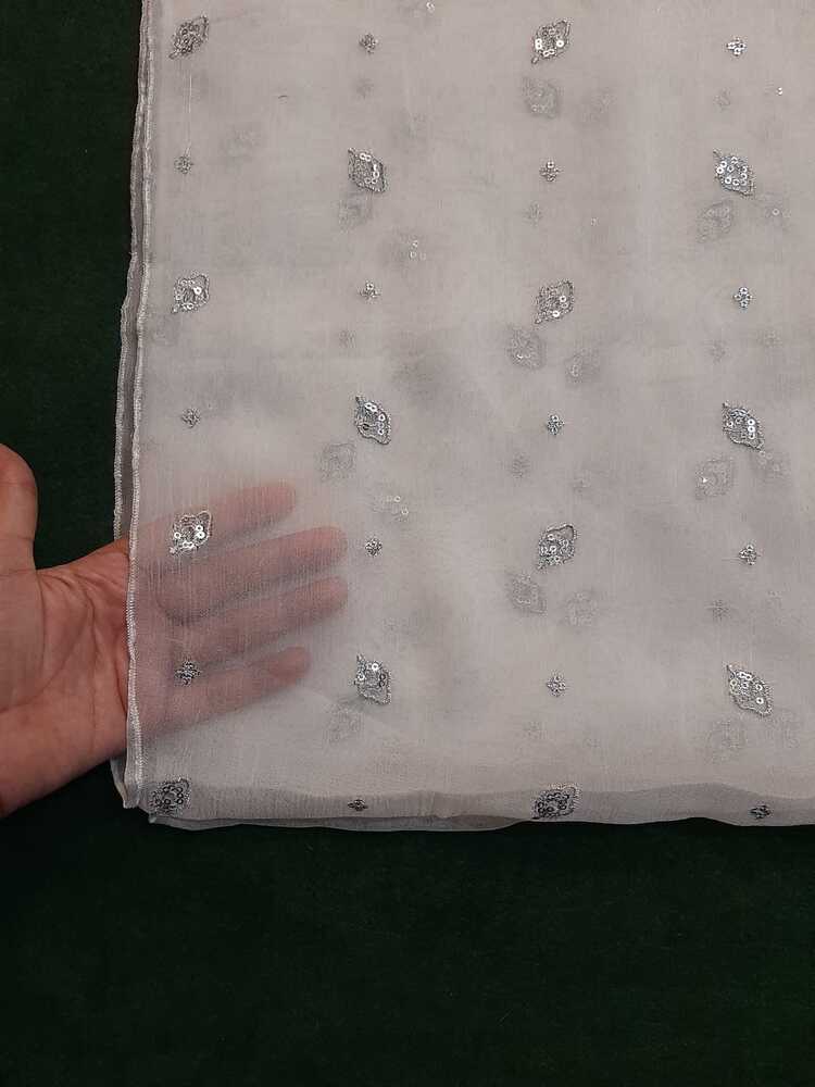 Silver Zari Embroided Chiffon Dupatta – Dyeable